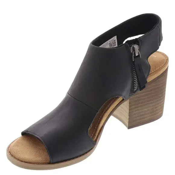 TOMS Eliana Cutout Women's Size 6 M Black Leather Zip Block Heel Sandals shoes - Picture 3 of 9